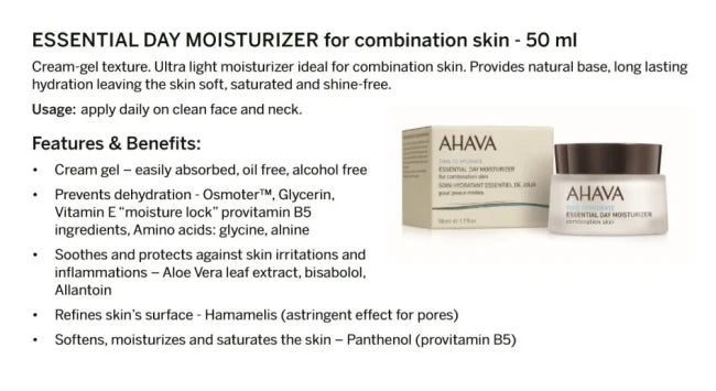 AHAVA - Time to Hydrate - Essential Day Moisturizer (Dagkrem), Fet Hud (Combination Skin) - 50ml